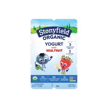 Stonyfield Organic Blueberry & Strawberry Vanilla Low Fat Yogurt - 6 pack of 4 oz