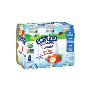 Stonyfield Organic Strawberry Banana Low Fat Yogurt Smoothie - 6 pack of 3.1 oz