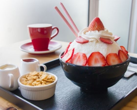 Strawberry Topped Korean Bingsu Frozen Dessert